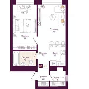 1-к квартира, вторичка, 48м2, 11/25 этаж