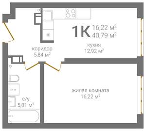 1-к квартира, вторичка, 41м2, 5/25 этаж