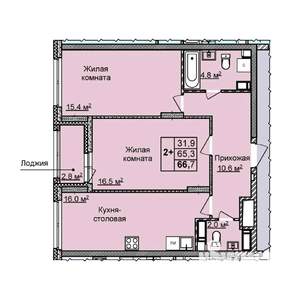 2-к квартира, вторичка, 67м2, 13/25 этаж