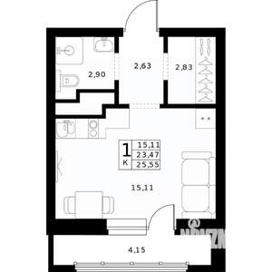 Студия квартира, строящийся дом, 26м2, 23/24 этаж