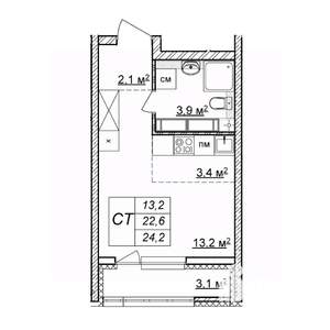 Студия квартира, строящийся дом, 24м2, 6/25 этаж