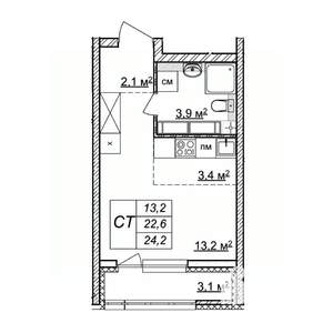 Студия квартира, строящийся дом, 24м2, 8/25 этаж