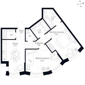 2-к квартира, вторичка, 61м2, 4/20 этаж