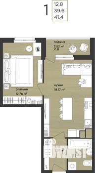 1-к квартира, строящийся дом, 41м2, 9/15 этаж
