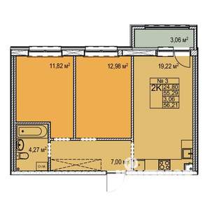 2-к квартира, строящийся дом, 56м2, 1/17 этаж