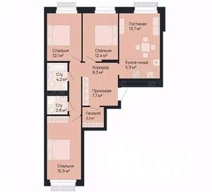 3-к квартира, строящийся дом, 86м2, 2/9 этаж