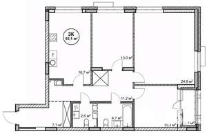 3-к квартира, строящийся дом, 93м2, 7/14 этаж