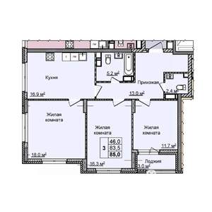3-к квартира, вторичка, 85м2, 3/25 этаж