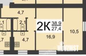 2-к квартира, вторичка, 39м2, 2/3 этаж