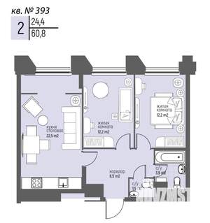 2-к квартира, вторичка, 61м2, 17/20 этаж