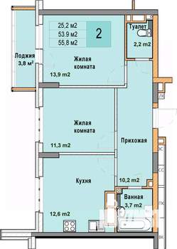 2-к квартира, вторичка, 56м2, 13/25 этаж