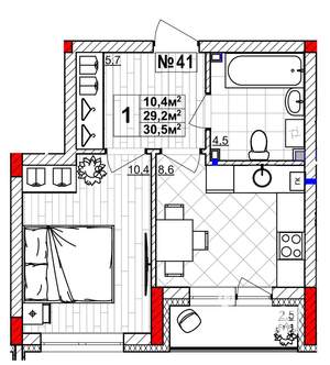 1-к квартира, вторичка, 31м2, 1/4 этаж