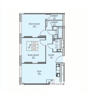 2-к квартира, строящийся дом, 68м2, 13/25 этаж