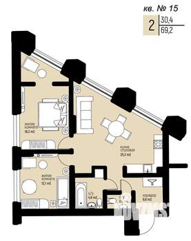 2-к квартира, вторичка, 69м2, 2/25 этаж