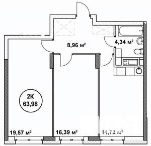 2-к квартира, строящийся дом, 64м2, 8/22 этаж