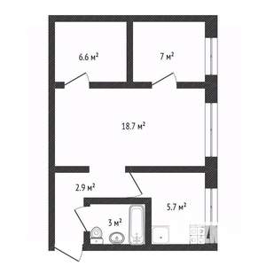 2-к квартира, вторичка, 47м2, 1/5 этаж