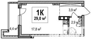 Студия квартира, строящийся дом, 29м2, 14/18 этаж