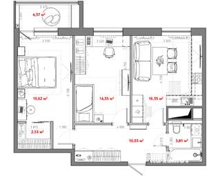 Студия квартира, вторичка, 65м2, 6/6 этаж