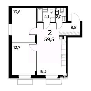 2-к квартира, вторичка, 60м2, 10/15 этаж