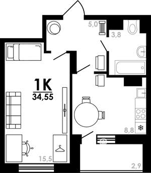 1-к квартира, вторичка, 35м2, 4/25 этаж