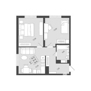 2-к квартира, вторичка, 51м2, 10/10 этаж