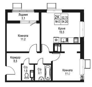 2-к квартира, вторичка, 53м2, 7/10 этаж