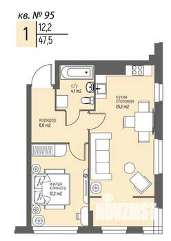 1-к квартира, вторичка, 48м2, 8/25 этаж