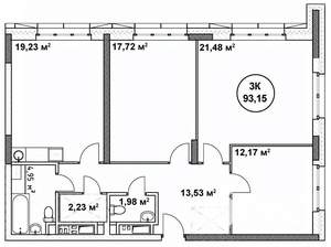 3-к квартира, строящийся дом, 93м2, 17/22 этаж