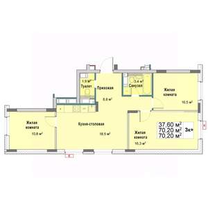 3-к квартира, вторичка, 70м2, 4/12 этаж