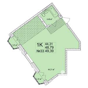1-к квартира, вторичка, 49м2, 4/7 этаж
