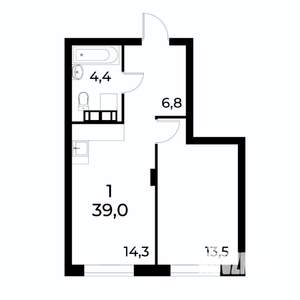 1-к квартира, вторичка, 39м2, 11/19 этаж