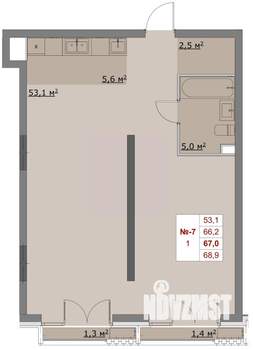 1-к квартира, вторичка, 66м2, 3/6 этаж