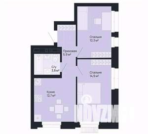 2-к квартира, строящийся дом, 50м2, 1/9 этаж