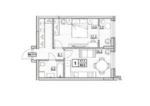 1-к квартира, строящийся дом, 44м2, 14/24 этаж