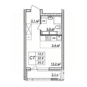 Студия квартира, строящийся дом, 24м2, 19/25 этаж