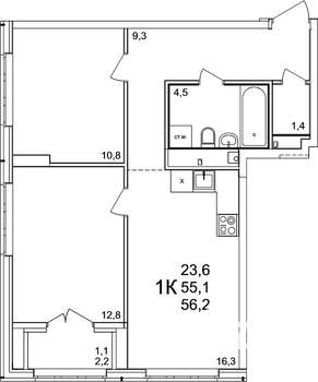 2-к квартира, вторичка, 56м2, 2/25 этаж