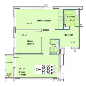 2-к квартира, вторичка, 72м2, 11/12 этаж
