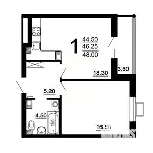 1-к квартира, вторичка, 46м2, 7/10 этаж