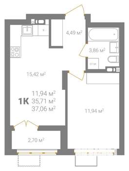 1-к квартира, вторичка, 37м2, 8/18 этаж