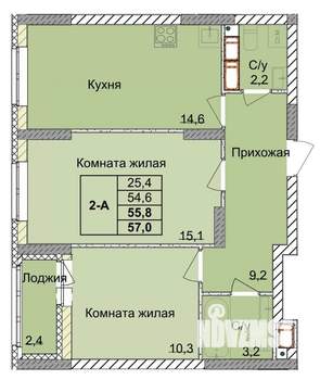 2-к квартира, строящийся дом, 56м2, 18/18 этаж