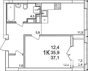 1-к квартира, вторичка, 37м2, 17/25 этаж