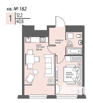 1-к квартира, вторичка, 41м2, 17/25 этаж