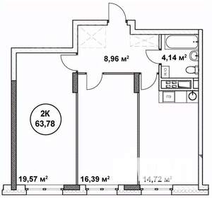 2-к квартира, строящийся дом, 64м2, 19/22 этаж