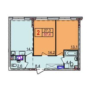 2-к квартира, строящийся дом, 57м2, 8/18 этаж
