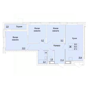 3-к квартира, вторичка, 67м2, 22/25 этаж