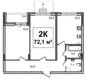 2-к квартира, строящийся дом, 72м2, 1/17 этаж