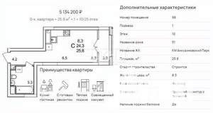 1-к квартира, строящийся дом, 26м2, 10/25 этаж