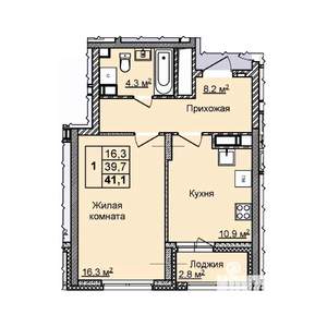 1-к квартира, вторичка, 41м2, 23/25 этаж
