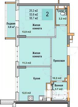 2-к квартира, вторичка, 56м2, 15/25 этаж