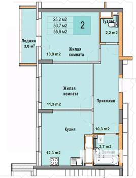 2-к квартира, вторичка, 56м2, 23/25 этаж